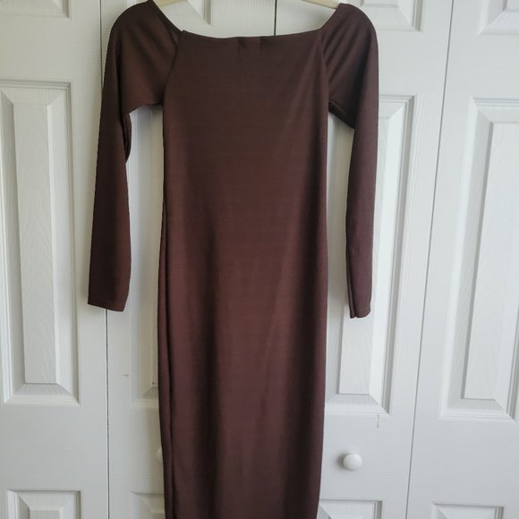 Pretty Little Thing Brown front cinch up midi dress - Picture 4 of 8
